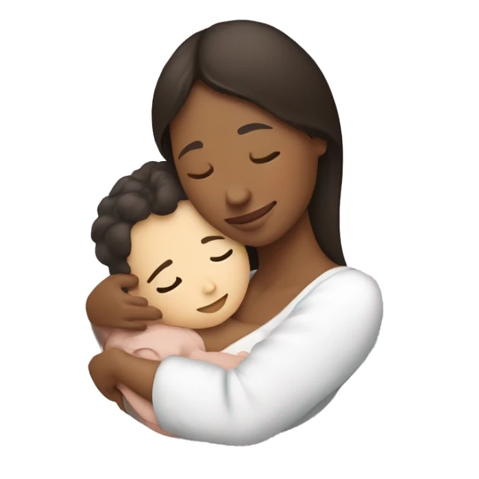 mother (brunette with white skin) hugging newborn son icon  sticker