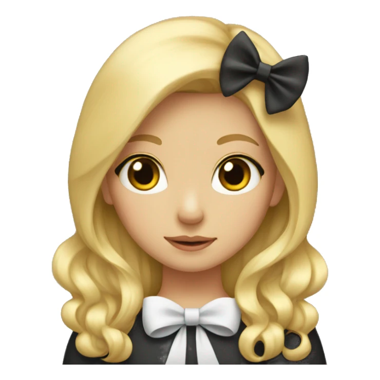 A girl with blonde hair with a bow sticker