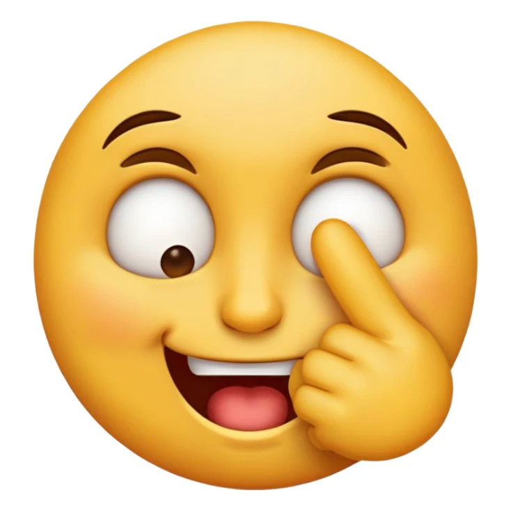 Regular emoji face but with squinting eyes, biting a finger with a sly or insightful expression. sticker