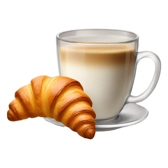 A glass of coffee with a croissant sticker