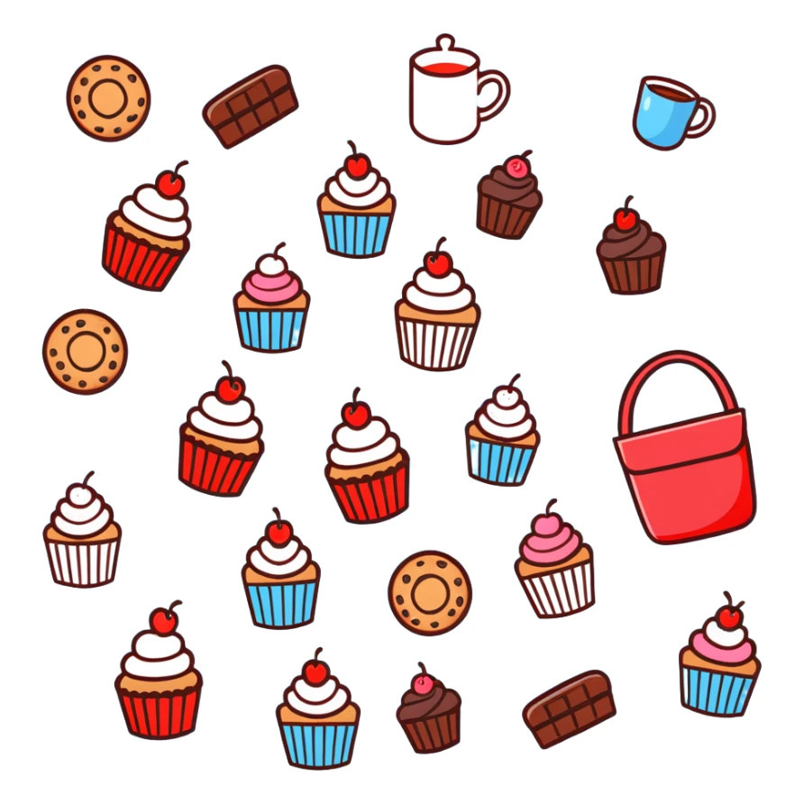 picnic with cupcakes, cookies and tea on a red and white checkered blanket sticker