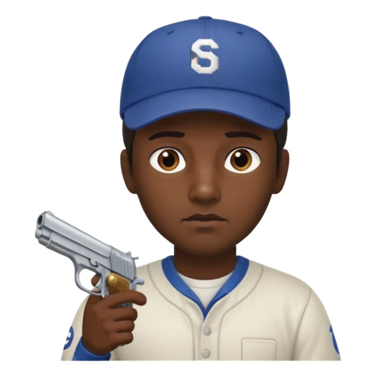 Un moreno con una pistola y grosero y una gorra sticker