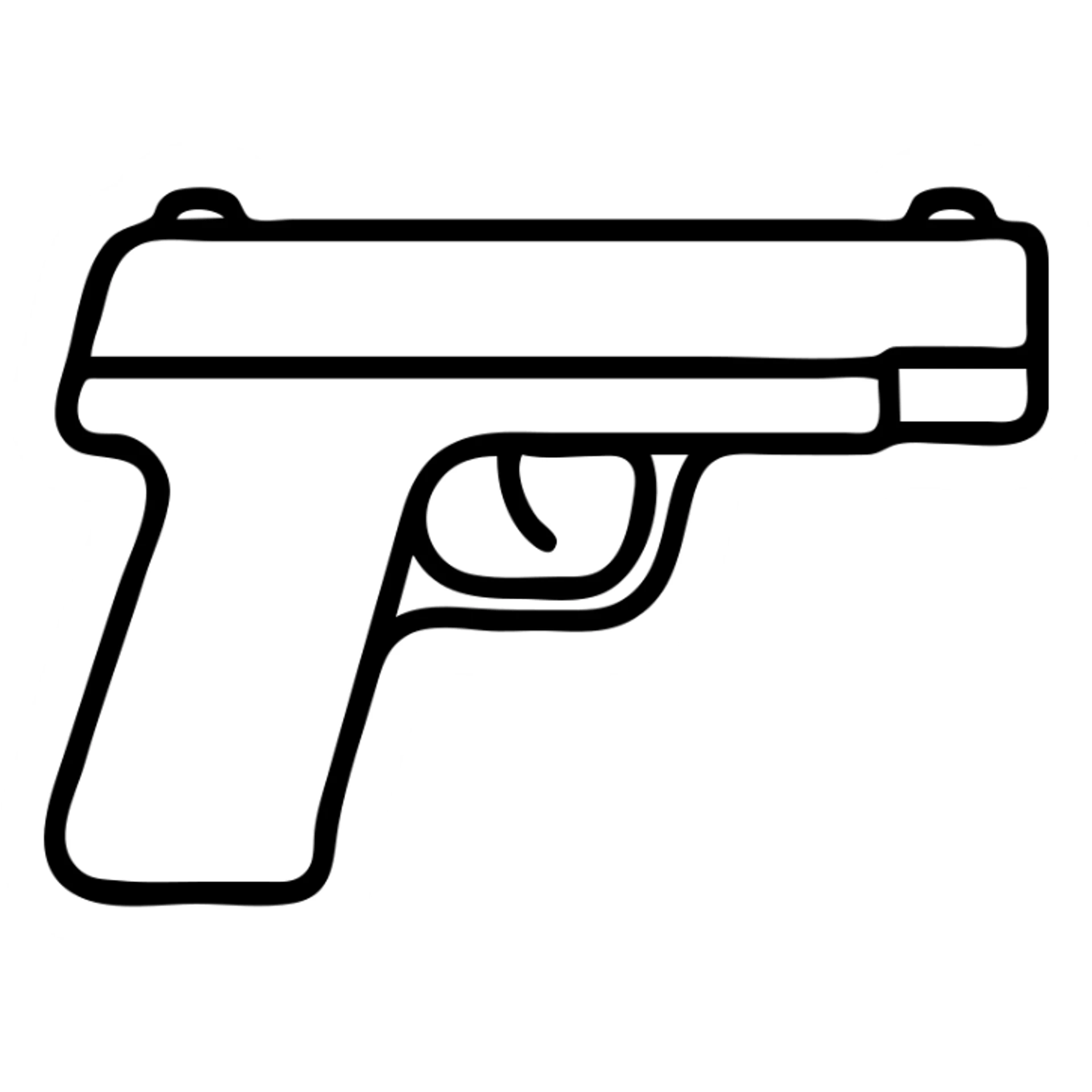 black pistol pointing to the right, simple icon style sticker