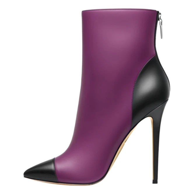 Hyper Realistic isolated side view,  Michael Kors ombre plum color to black, stiletto ankle bootie boots.  sticker
