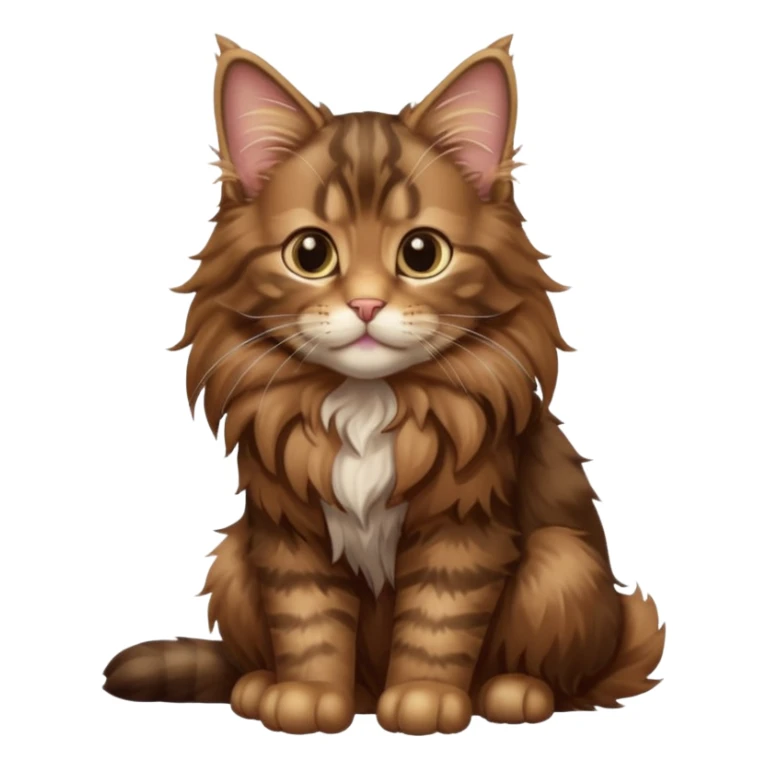 A high-resolution photo-realistic digital illustration of a brown maine coon kitten, chest upward sticker