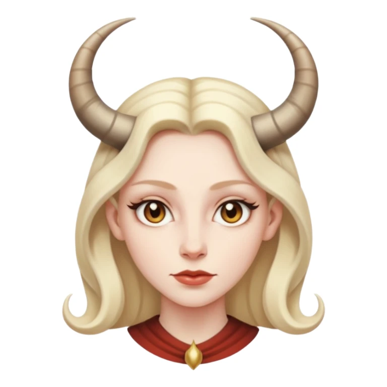 Woman with subtle horns, smooth skin and sharp gaze, divine corruption sticker