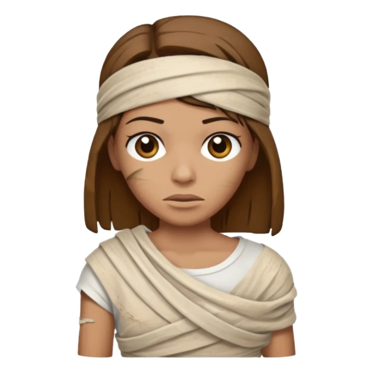 Mummy, his clothes:white T-shirt, brown hair sticker