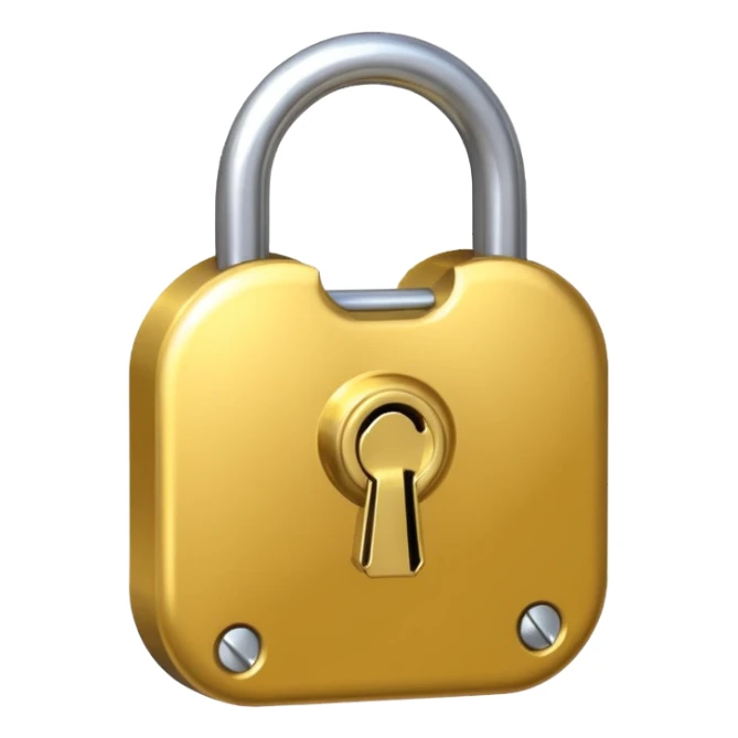 A shiny golden closed padlock with a silver key inserted into the keyhole, centered on a plain background. The lock is smooth and rounded, emoji-like style with clean lines sticker
