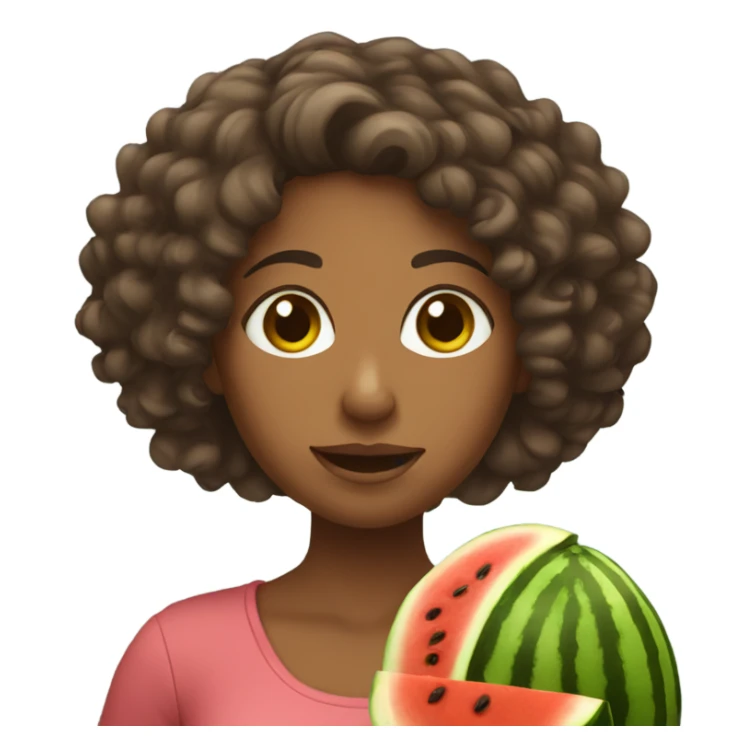 brown female with curly hair holding watermelon  sticker