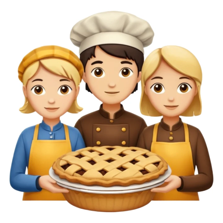 Baking community humanless avatar in vibrant style illustration. Pie, cookie, and muffin warm golden tones, simple shapes, flat design, high contrast. sticker