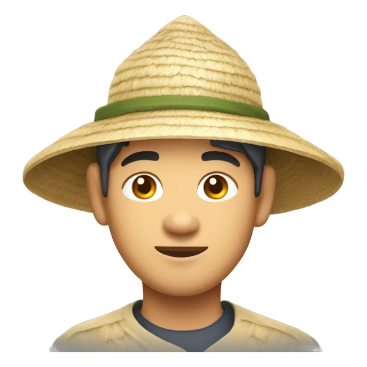 Oriental asian man with rice field hat on sticker