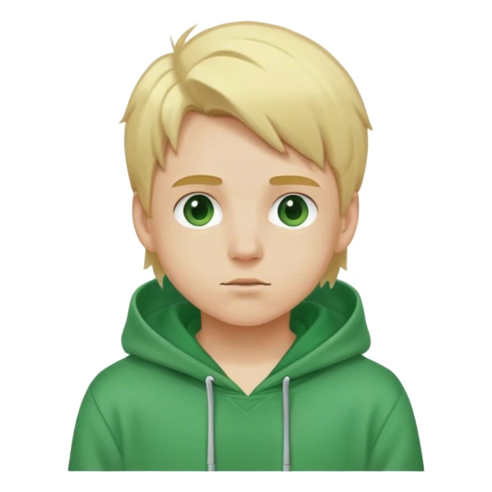 Cool kid with blonde hair and a green hoodie sticker