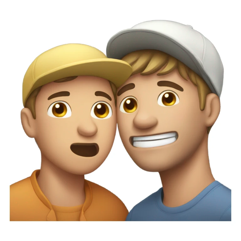 A guy biting his neck and having a hat on trying to raise a person with blush on its face with a cap on sticker