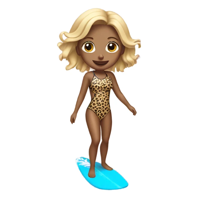 Girl blonde surfing wearing leopard swimsuit  sticker