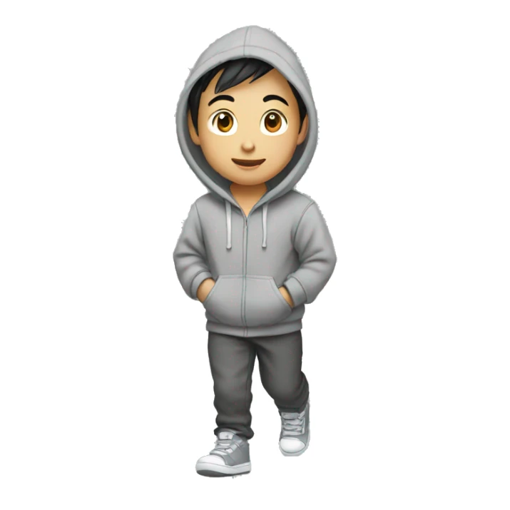 asian Boy in gray hoodie is walking  sticker
