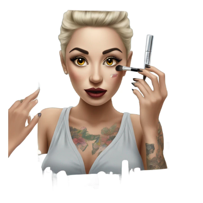 Hyper Realistic Beautiful lightly tattooed woman applying make-up in a mirror  sticker