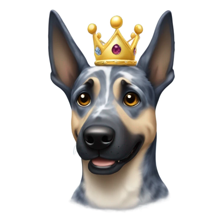 A smiling malinois dark blue merle without red color with a crown on his head sticker