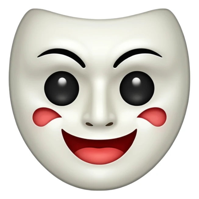 Half happy half sad face, split down middle half smile half frown on white theater mask with hollow mouth and hollow eyes sticker