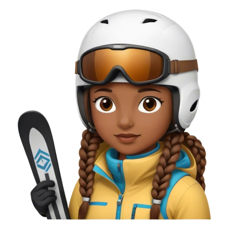 girl with brown braids and a ski helmet and ski goggles  sticker