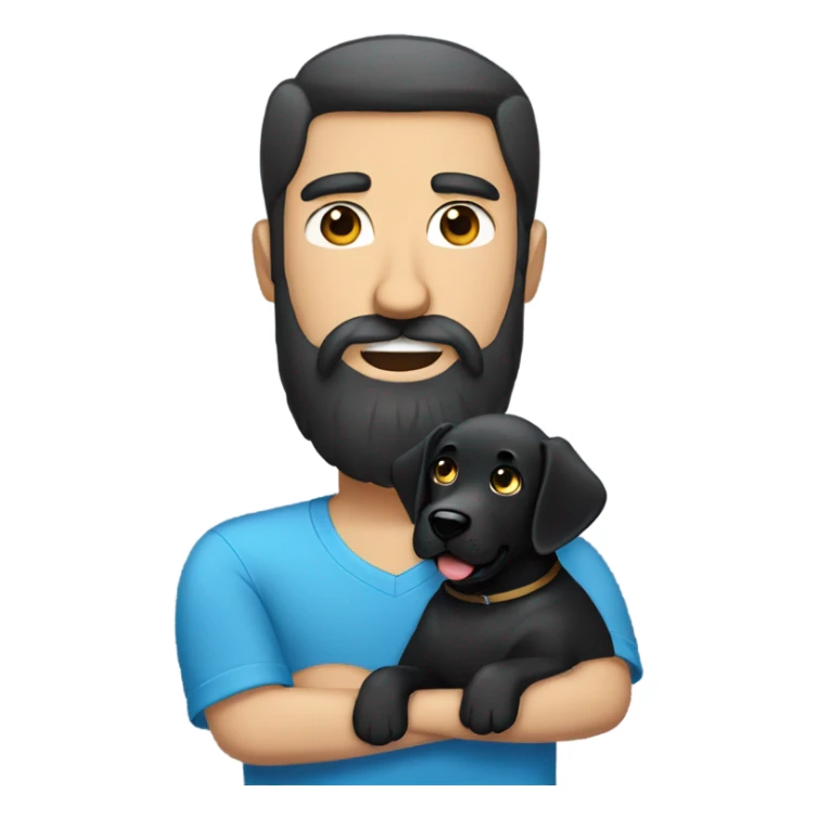 man black hair blue eyes beard and mustache holding black Labrador  sticker