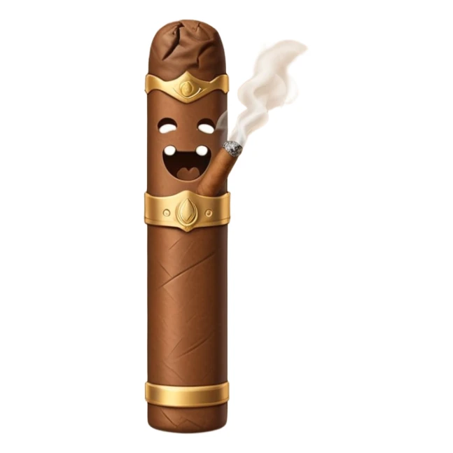 Emoji-style cigar icon, dark brown wrapper, subtle smoke, minimalistic, clean silhouette, metal details sticker