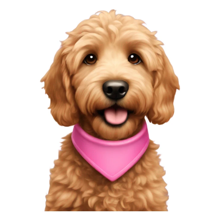 Mini brown female golden doodle with pink collar giving kiss sticker