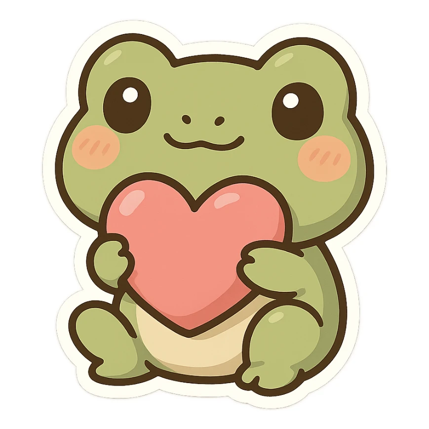 Cute frog holding a heart, Q version sticker style sticker