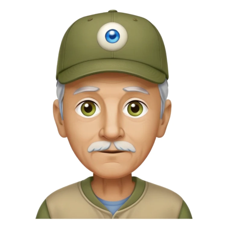 Blue eyed elderly Old man with olive green baseball cap sticker