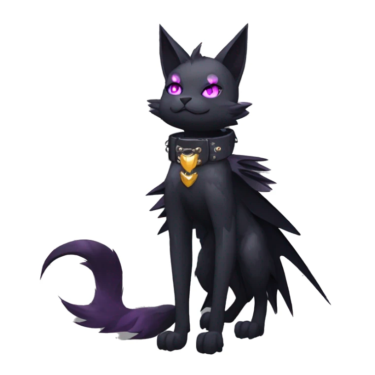 cool edgy evil beautiful pretty anthro godly legendary powerful colorful black shiny fantasy elegant nargacuga-bat-cat-Fakemon wearing a collar, techwear punk style, beautiful mane, full body sticker