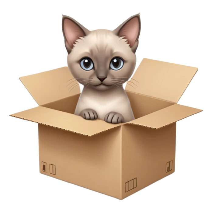  A very cute gery young kitten Siamese Cat cat with one's head tilted to one side poked its paws out of the cardboard big box and placed them on top of it sticker
