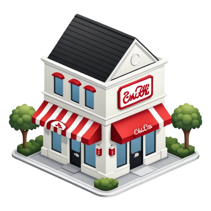 Chick-fil-a exterior, isometric dollhouse-style, realistic sticker