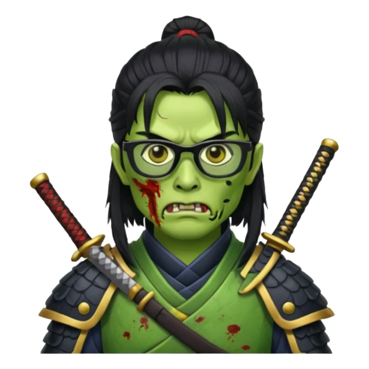 green zombie long hair samurai with glasses  sticker