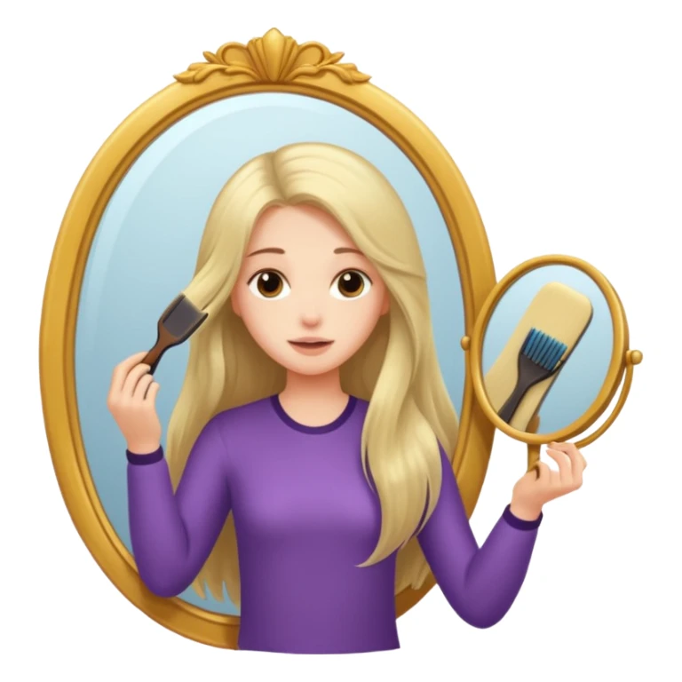 a beautiful girl combing his long hair in front of mirror. sticker