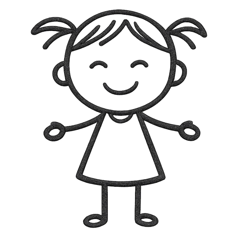 child, minimalist black outline icon, no fill, simple lines sticker