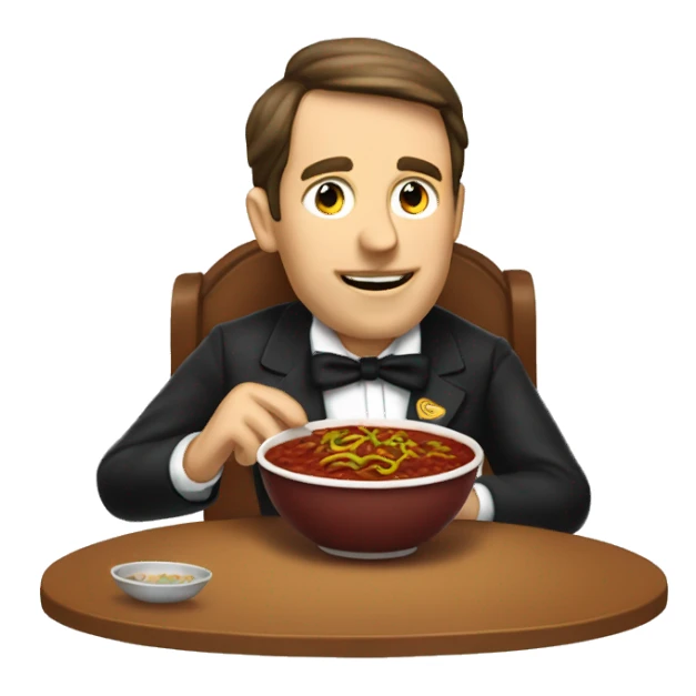 Stephen Foster eating a bowl of chili sticker
