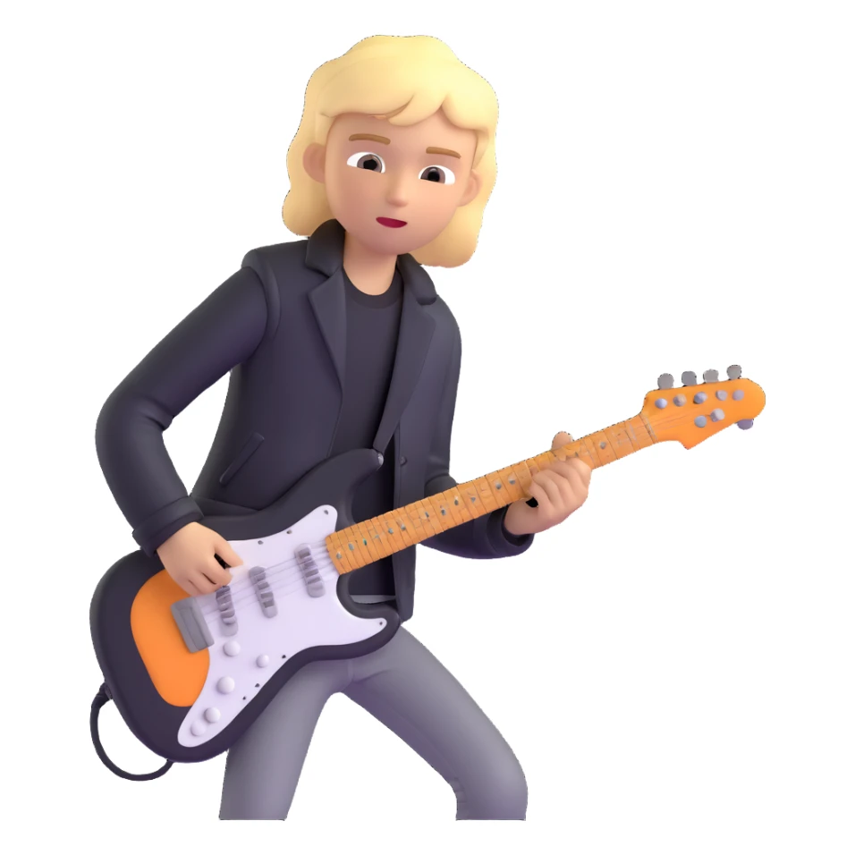 young blonde boy in a black jacket playing an electric guitar sticker