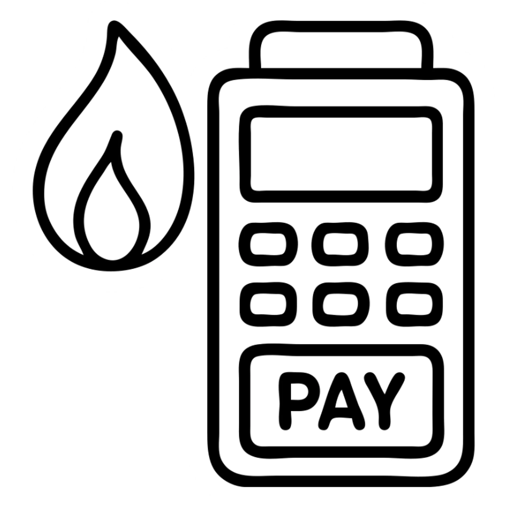 Gazprom Pay financial transaction icon with gas flame symbol and payment terminal sticker