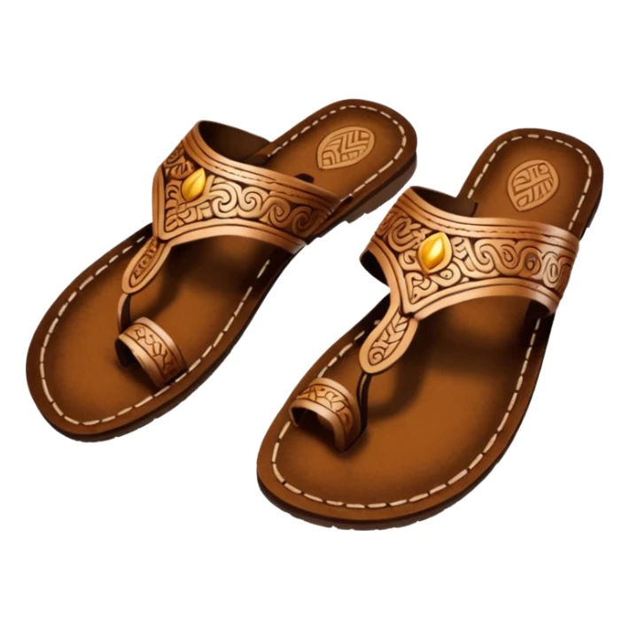 generate an ios genmoji of a kolhapuri chappal (brown) sticker