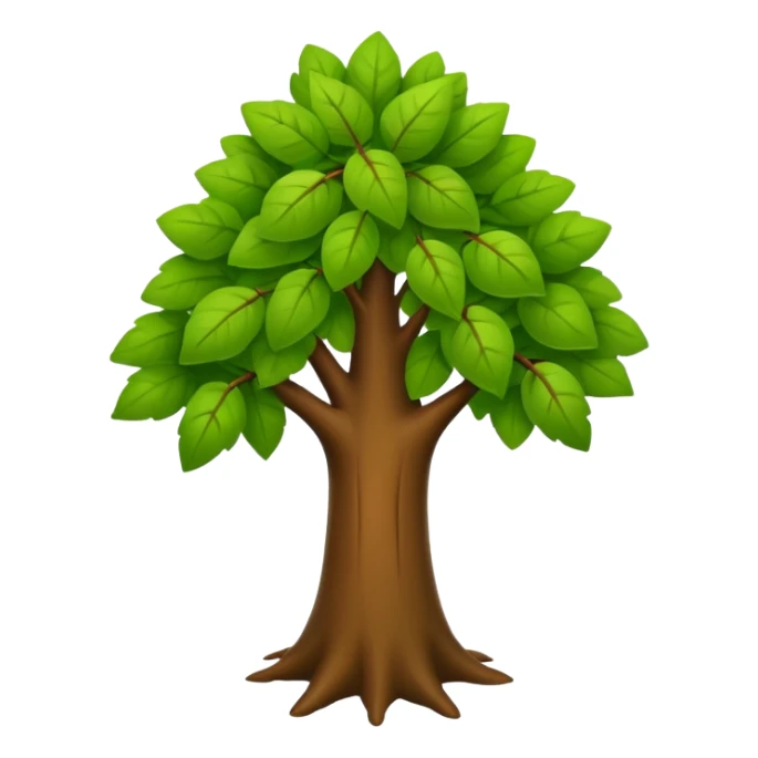 "iOS style tree emoji, green leaves with a brown trunk, smooth texture, no background" sticker
