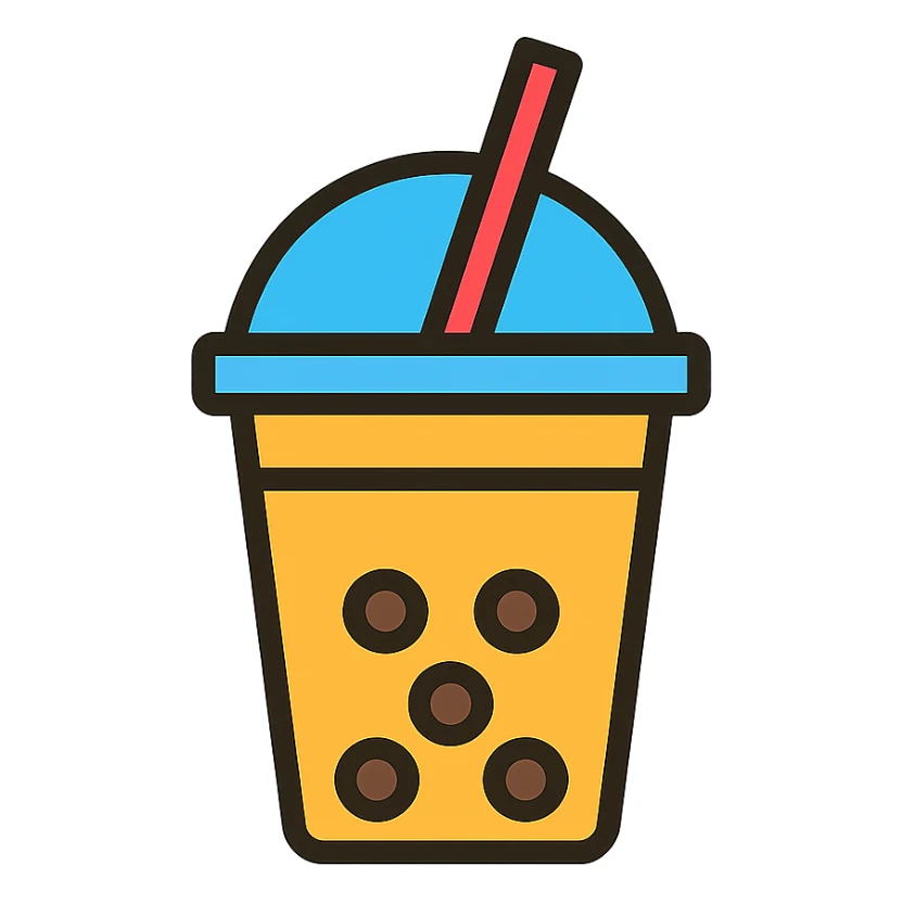 takeaway milktea cup with a lid and straw, minimal, modern sticker