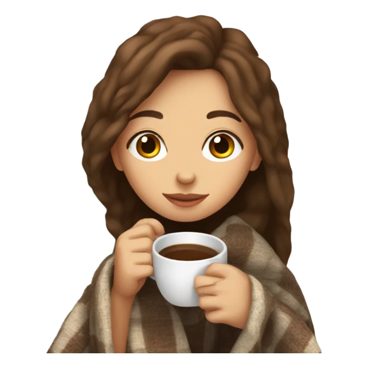 Brown hair Girl drinking coffee, with a cozy blanket sticker