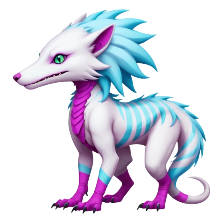 White badass elegant wild beautiful natural cute badass epic anthro modern albino sergal-vernid-creature with cyan mane and magenta eyes with cyan edgy stripes, full body, blue pretty hair, outside, modern, aesthetic, art by LiLaiRa, art by art by Falvie sticker