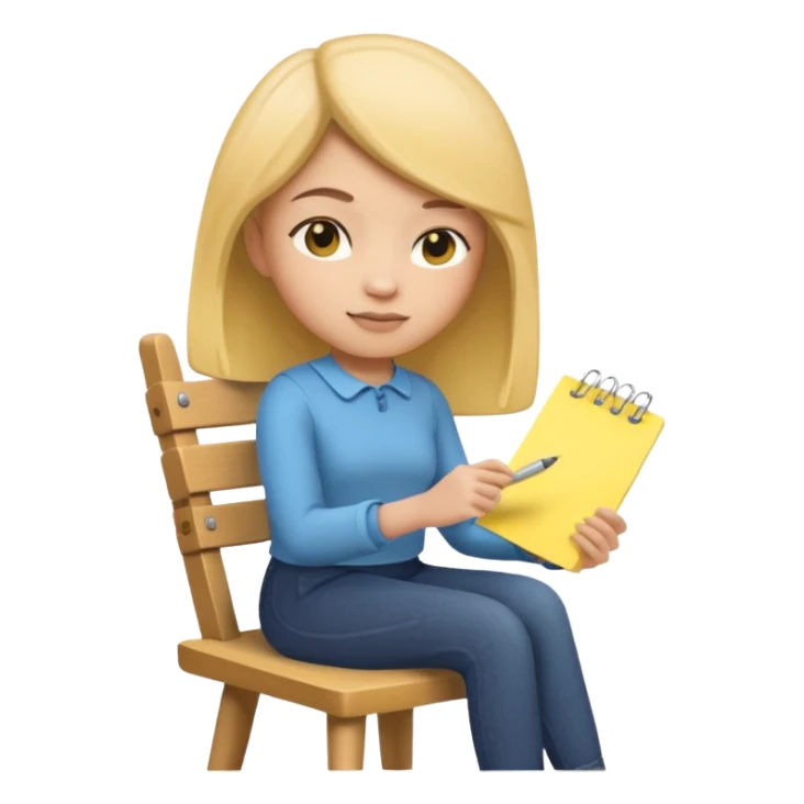 Memoji girl sitting on a chair writing on a sticky note sticker