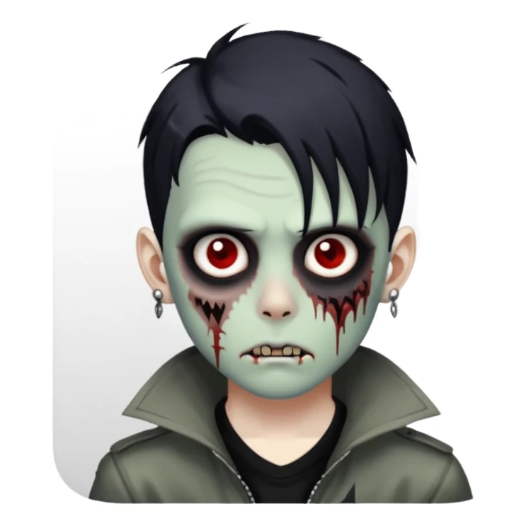 zombie boy with black anime wolfcut medium long symmetrical hair and piercings sticker