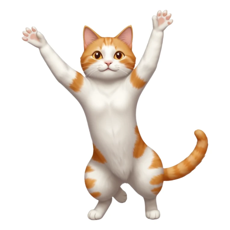 ginger and white cat with orange eyes doing a big extremely long stretch reaching up into the air with arms and legs side by side together straight and overextended whilst lying on its side sticker