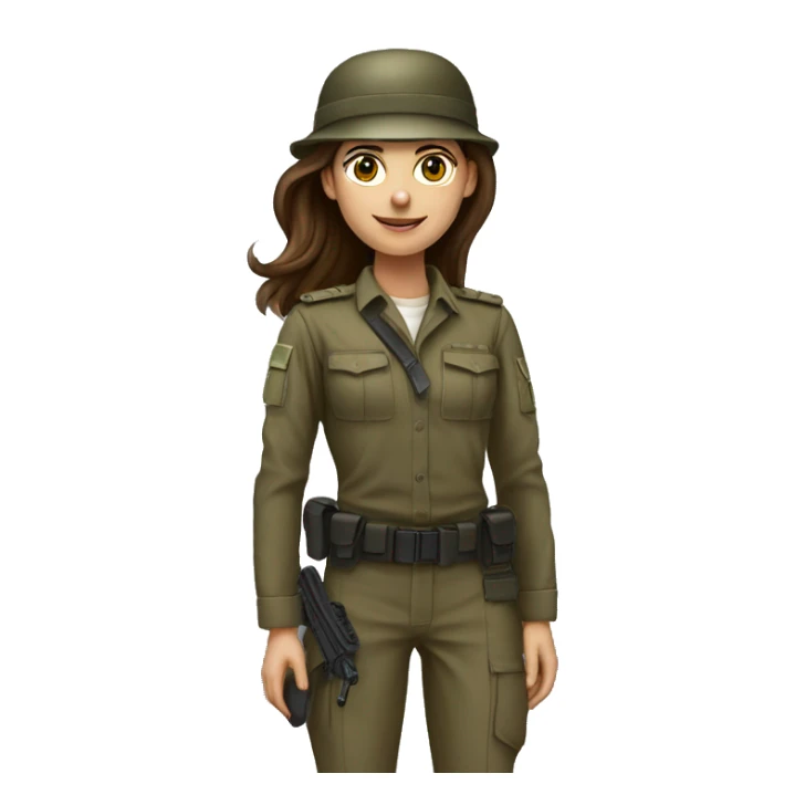 Realistic Idf female soilder long brown hair, full body sticker