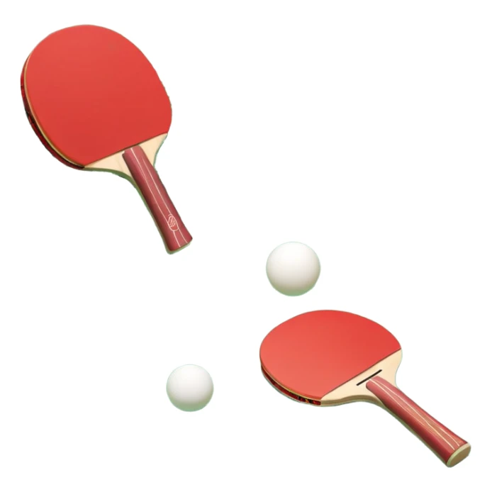 Two table tennis paddles and a ball placed on a ping pong table, with the net in the background. The scene conveys the simplicity and focus of the sport, with vibrant colors highlighting the rackets and ball on the smooth surface of the table. sticker