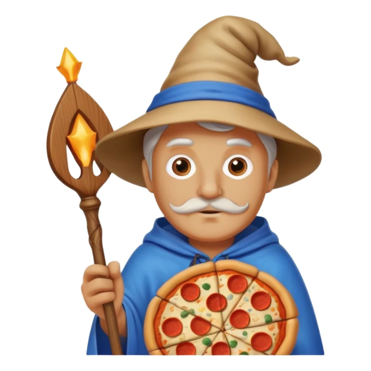 pizza wizard with wooden staff and blue hat sticker