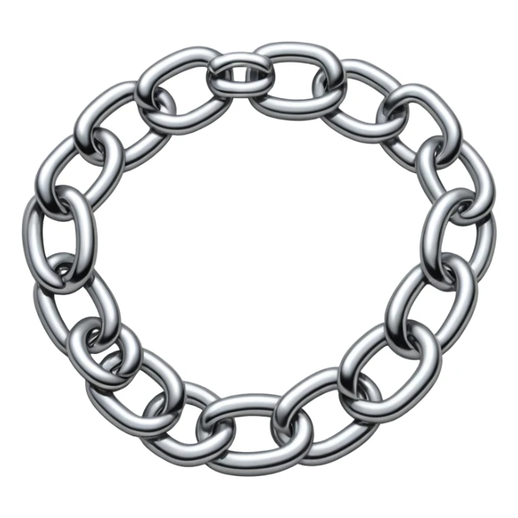 A thick luxury chain emoji made of liquid silver chrome, smooth rounded links, glossy metallic reflections, heavy swag aesthetic, minimalistic iOS emoji style, centered, clean white background sticker