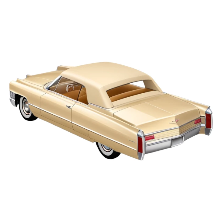 Simple beige 1966 Cadillac DeVille with minimal details, clean lines, streamlined 30-degree view, reduced to essential elements only, Once Upon a Hollywood car, iOS emoji style sticker